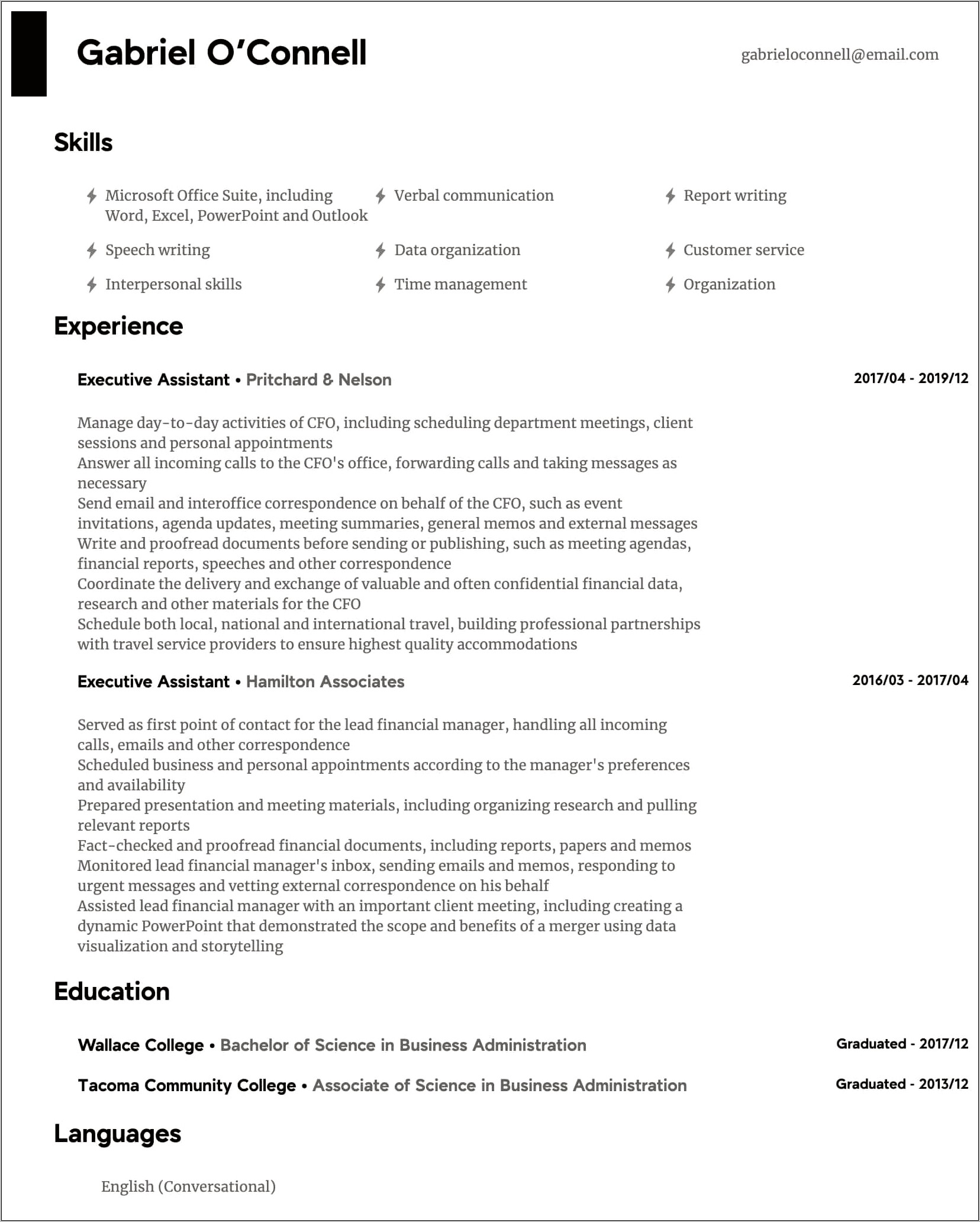 Resume Examples Executive Administrative Assistant