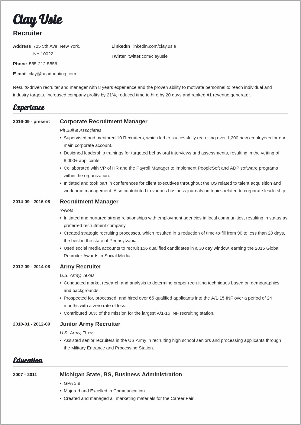 Resume Examples Executive Search Firm