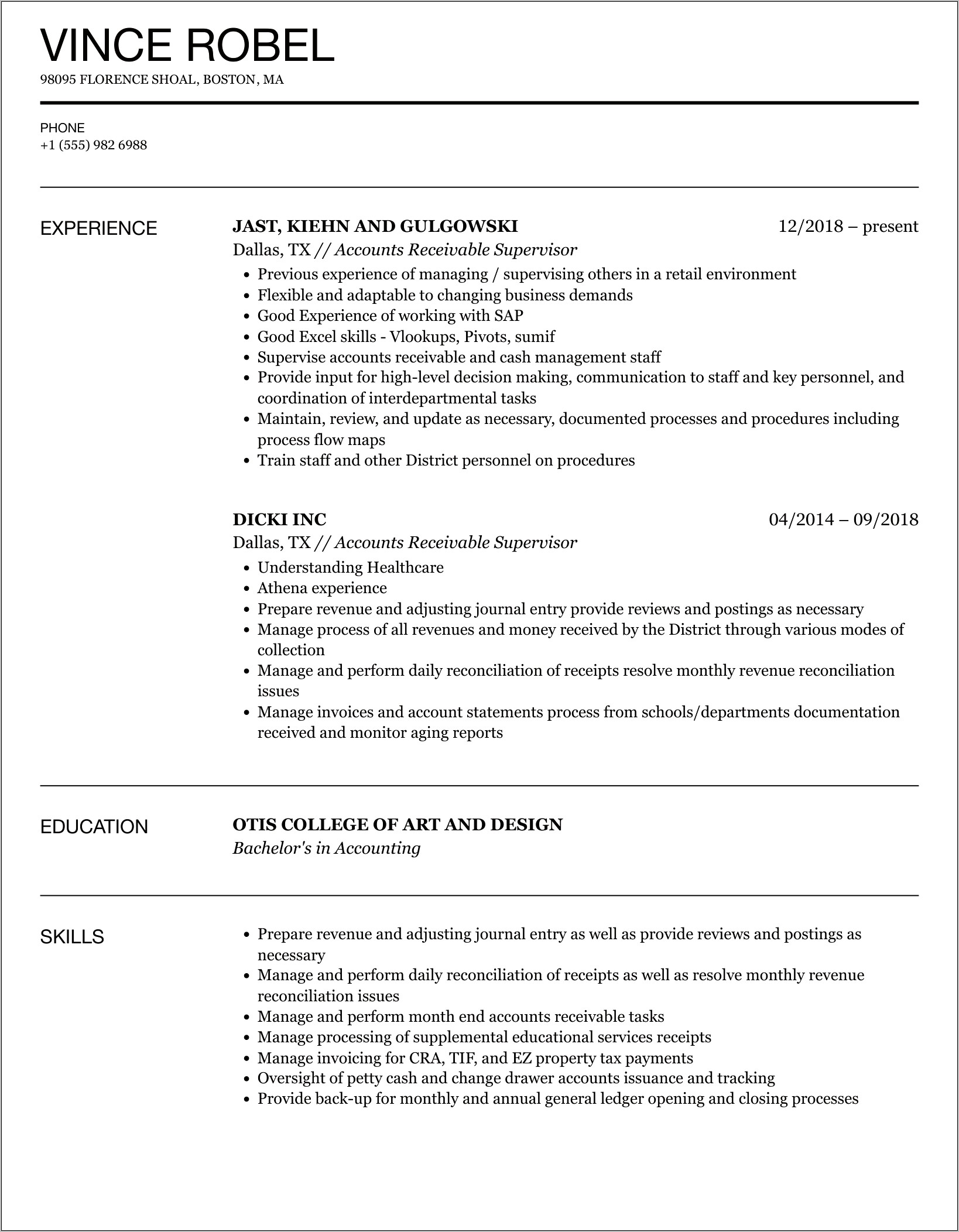 Resume Examples For Accounts Receivable