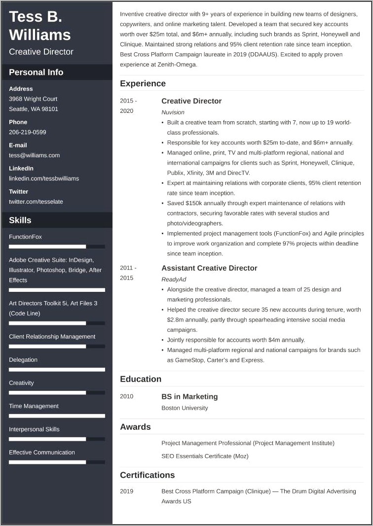 Resume Examples For Advertising Agencies