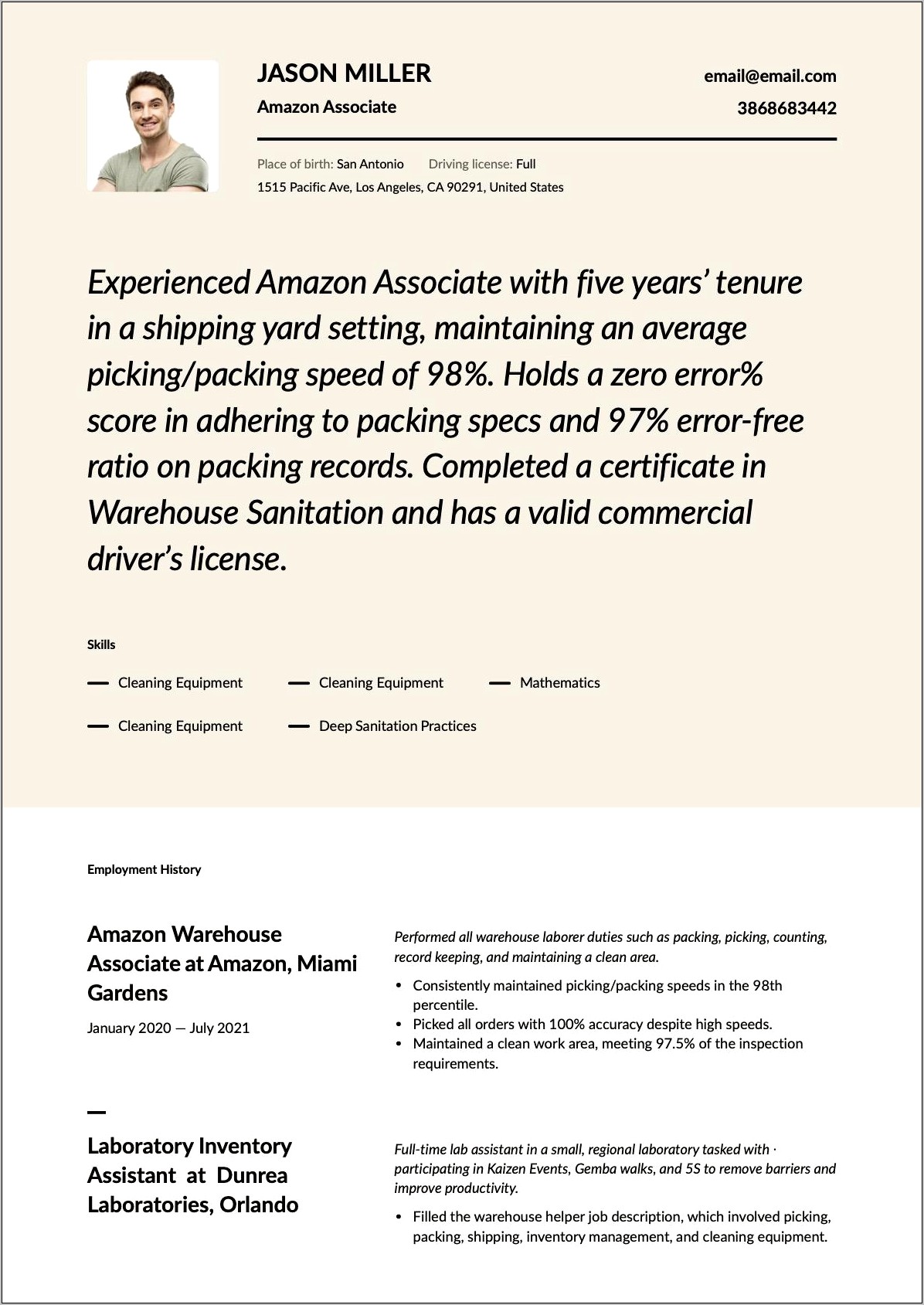 Resume Examples For Amazon Employees