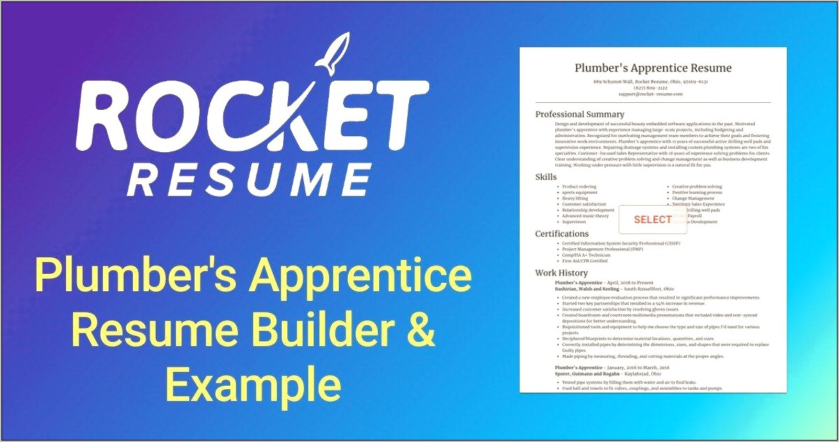 Resume Examples For Apprentice Plumber