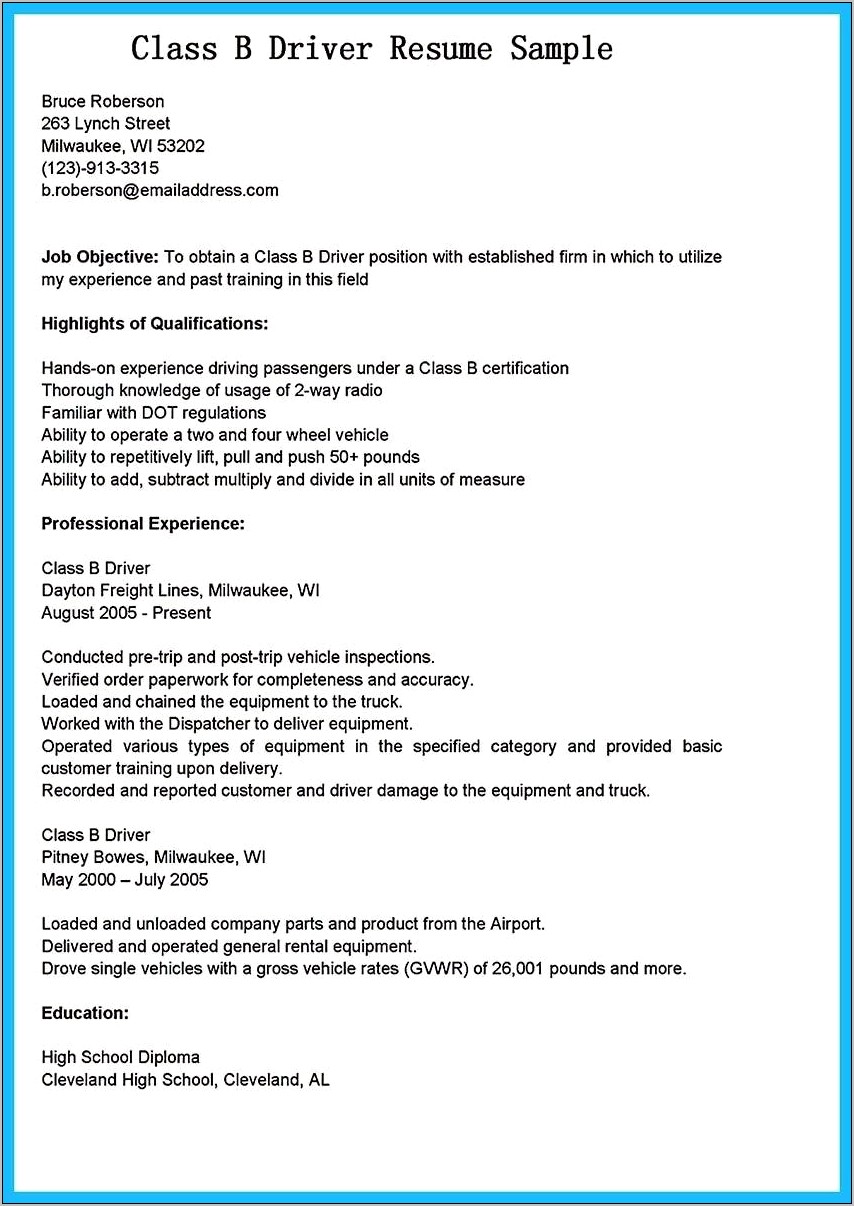 Resume Examples For Bus Driver