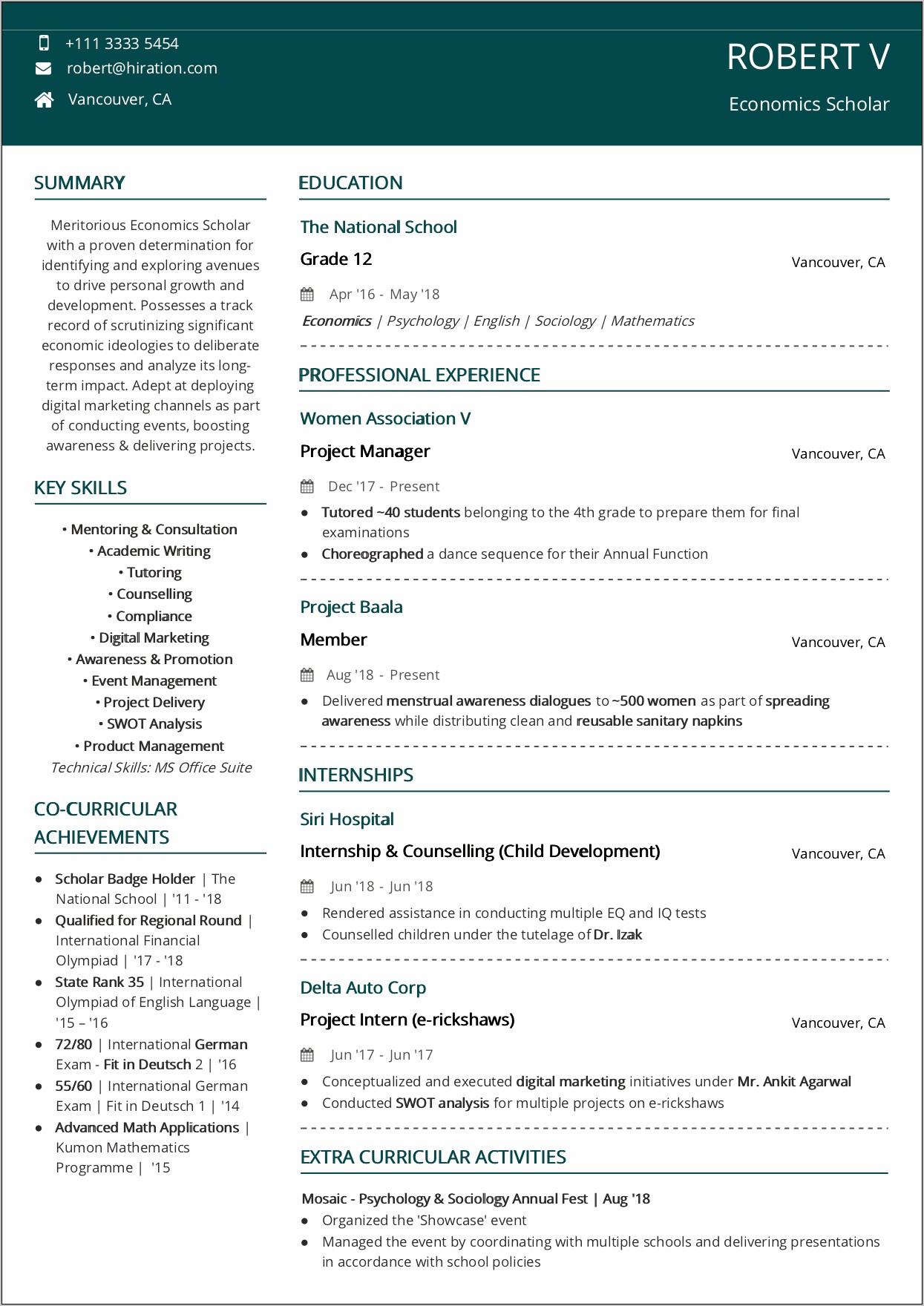 Resume Examples For College Seniors