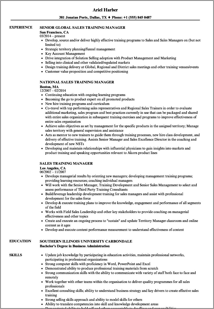 Resume Examples For Corporate Trainer