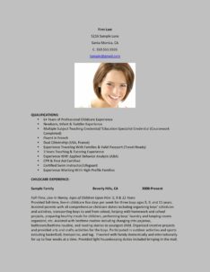Resume Examples For Daycare Toddlers