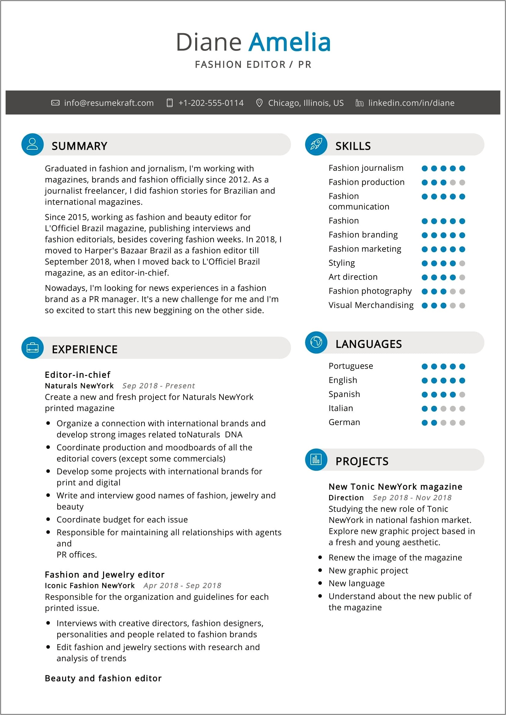 Resume Examples For Fashion Designers