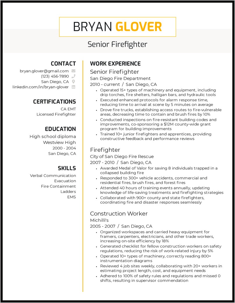 Resume Examples For Fire Chiefs