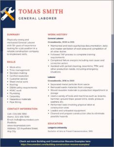 Resume Examples For General Workers