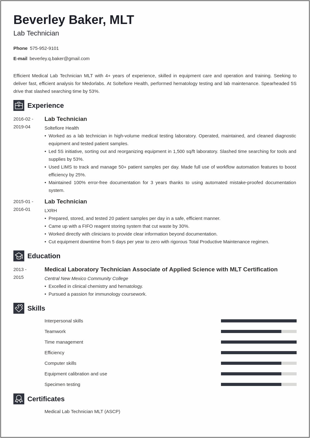 Resume Examples For Health Technician