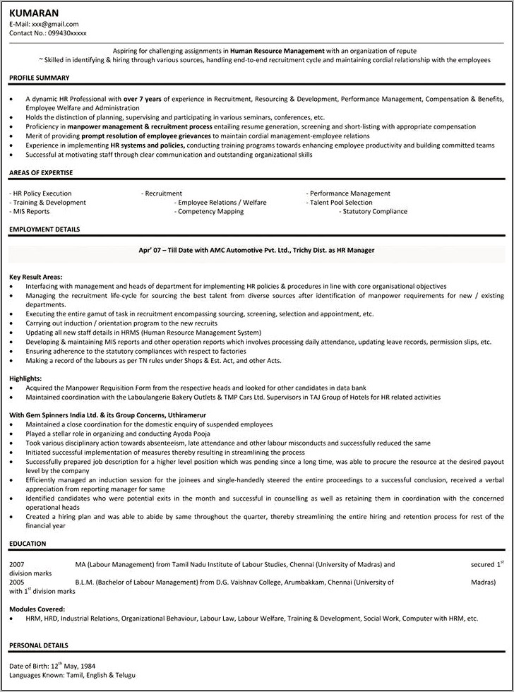 Resume Examples For Hiring Manager