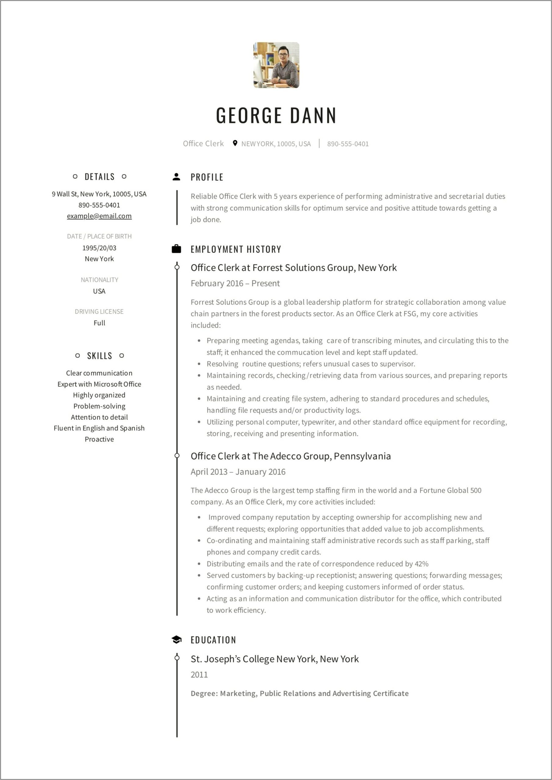 Resume Examples For Inventory Clerk