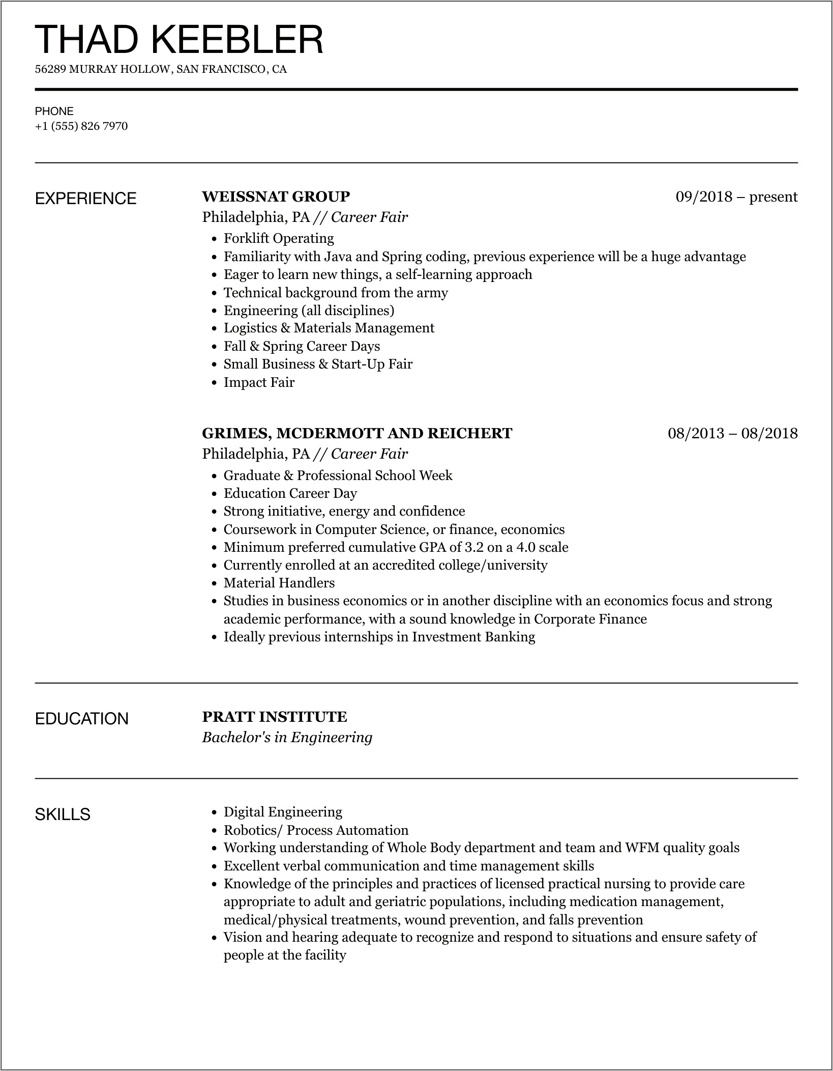 Resume Examples For Job Skills