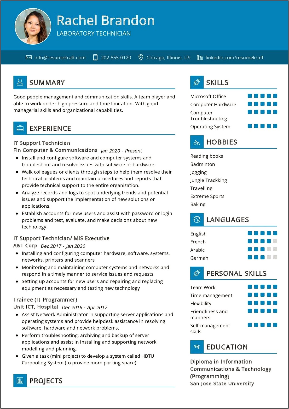 Resume Examples For Laboratory Technicians