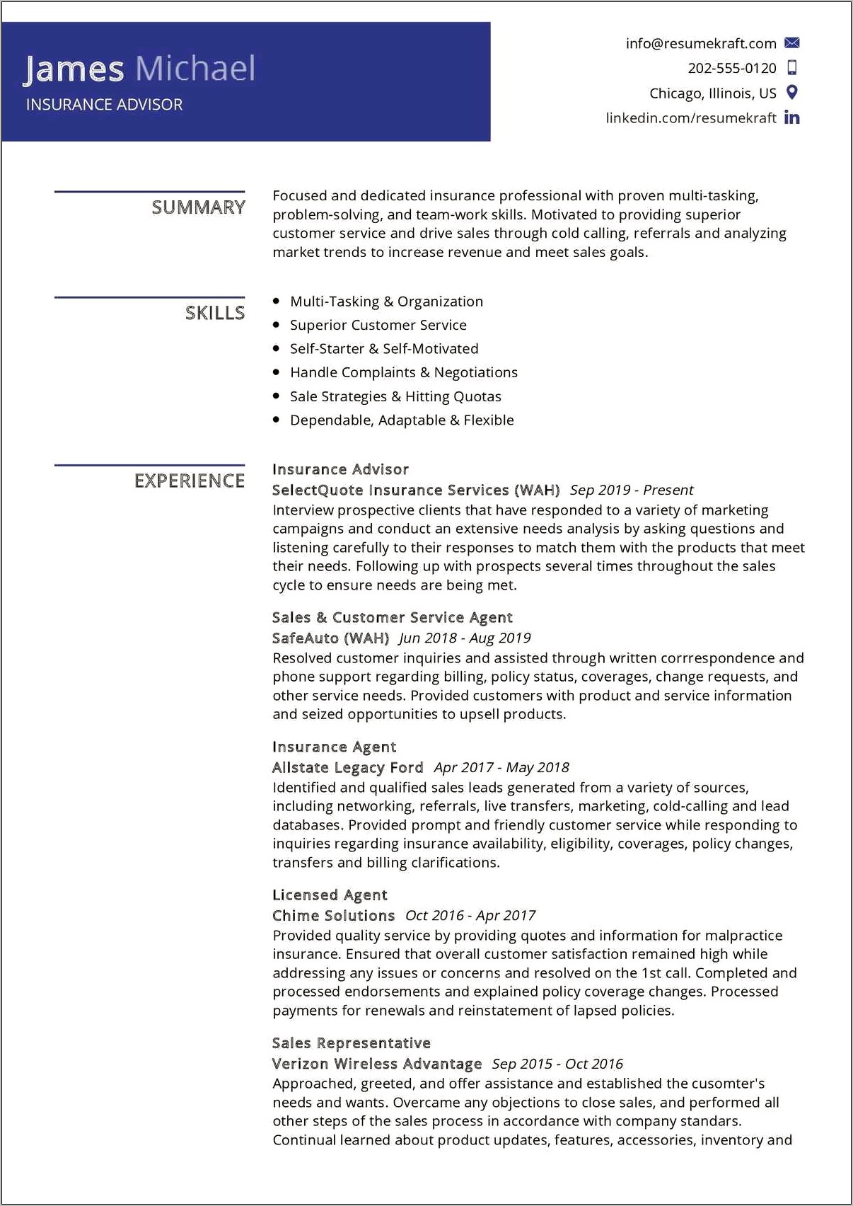 Resume Examples For Life Insurance