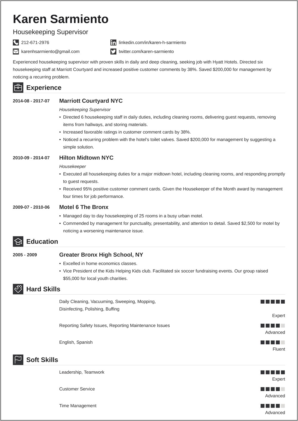 Resume Examples For Maid Services
