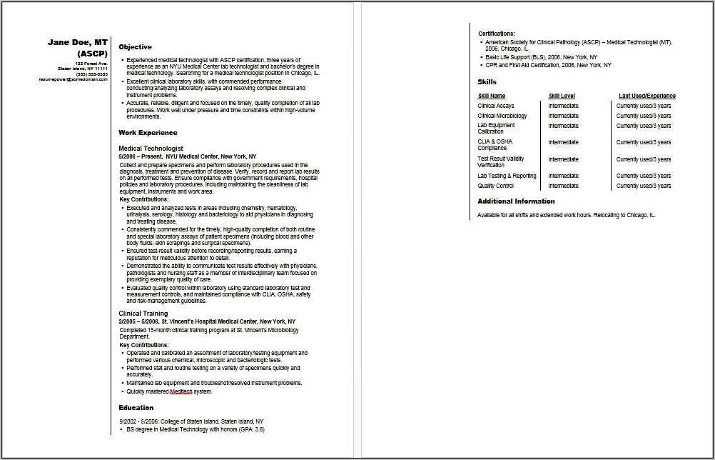 Resume Examples For Medical Jobs