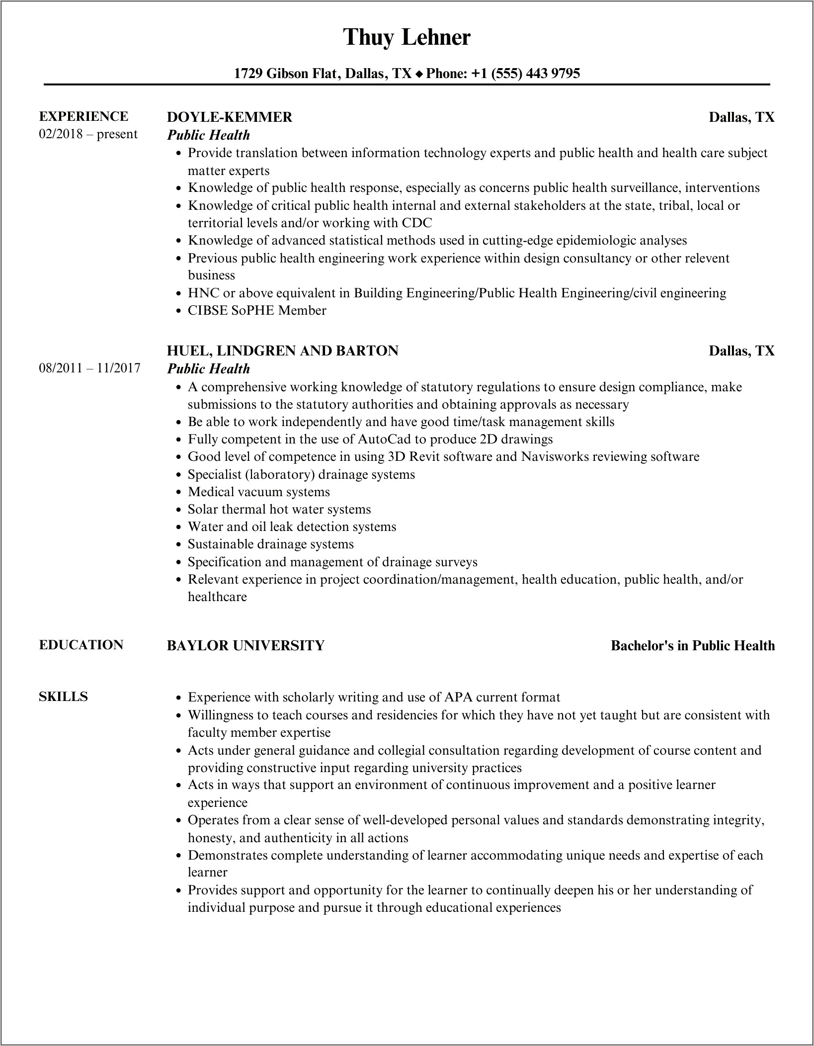 Resume Examples For Public Health