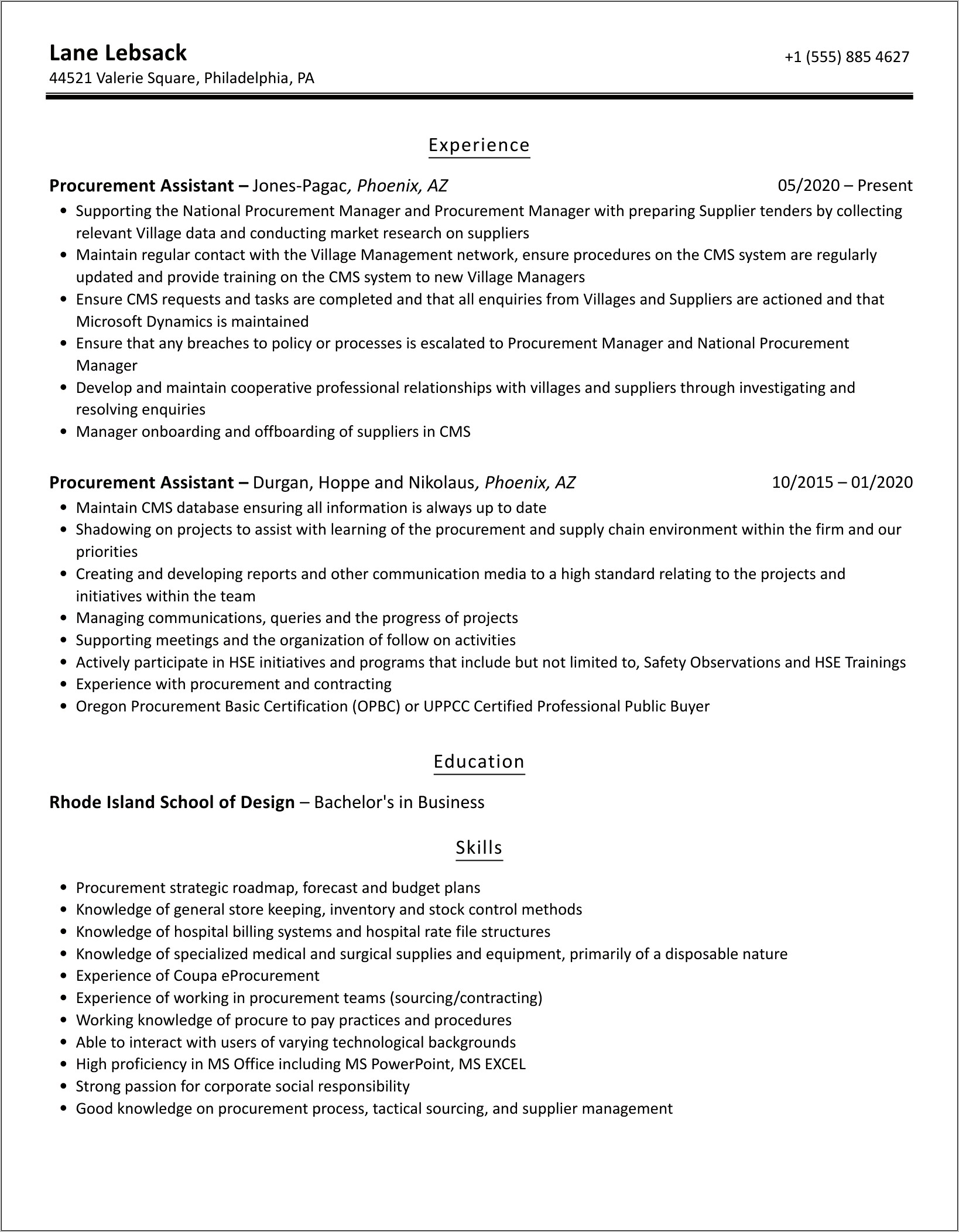 Resume Examples For Purchasing Assistant