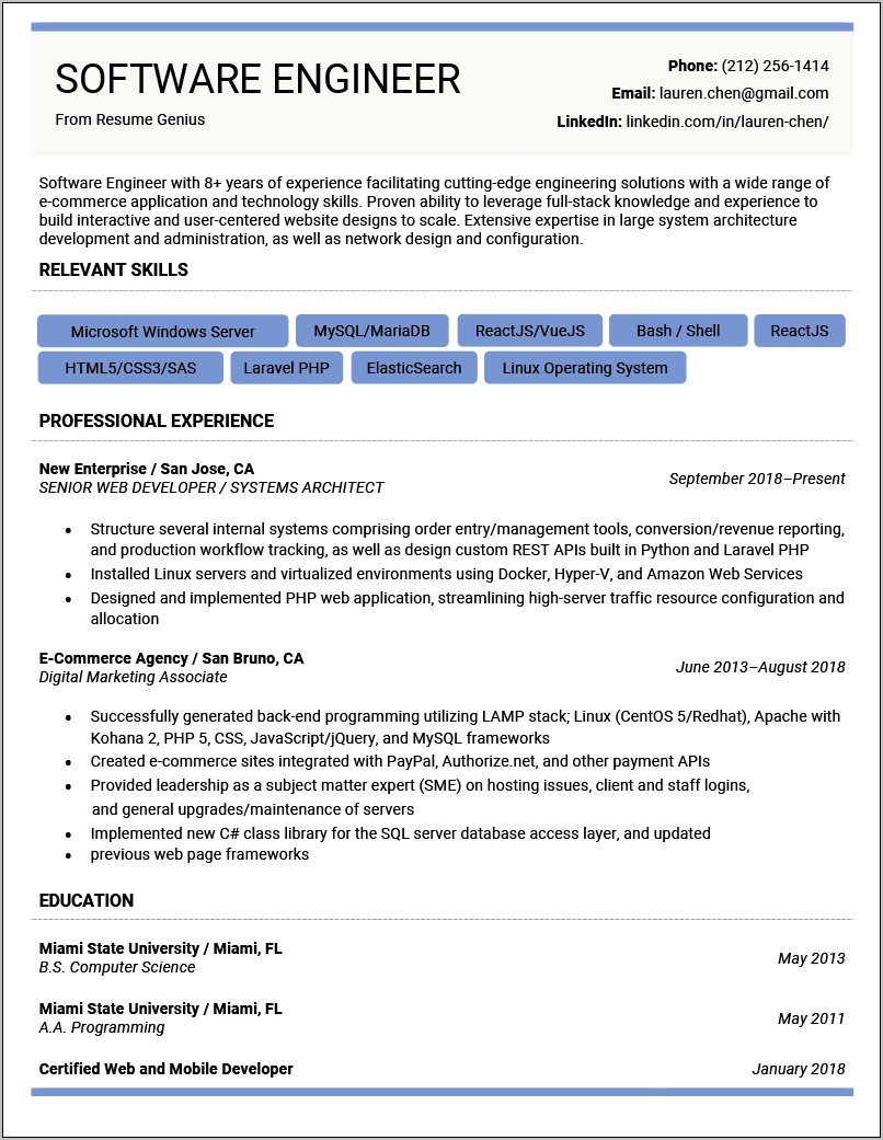 Resume Examples For Seasoned Professionals