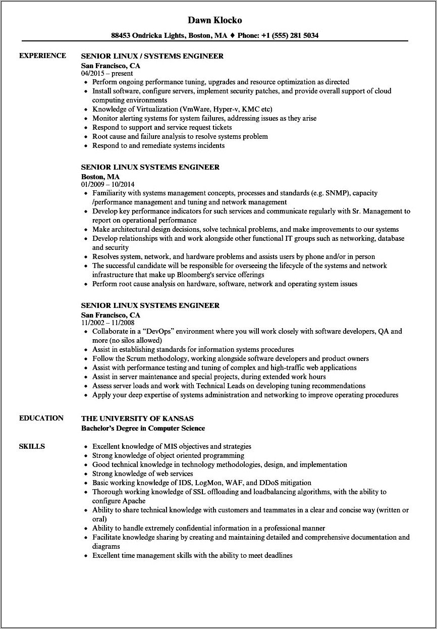 Resume Examples For Senior Engineers