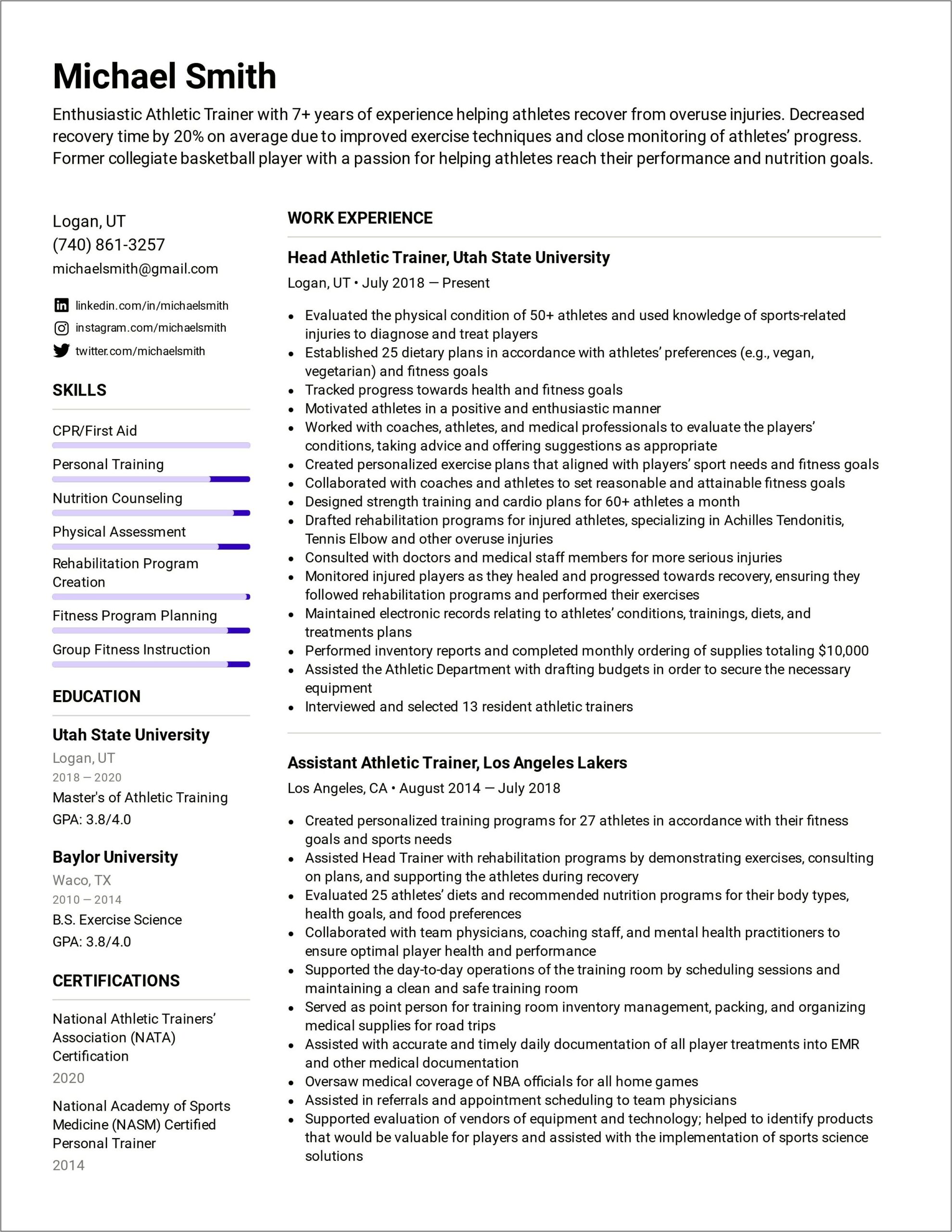 Resume Examples For Sports Marketing