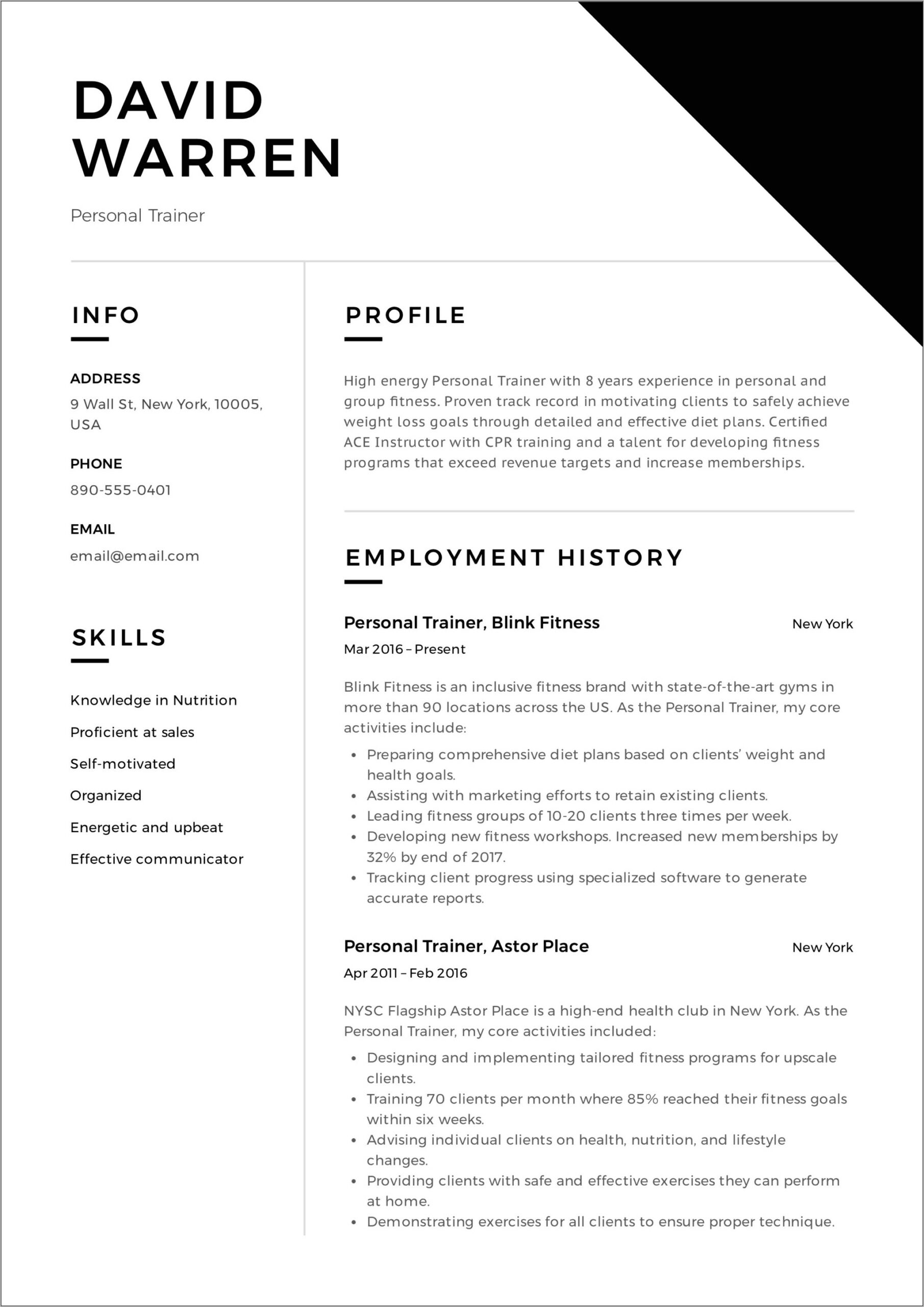 Resume Examples For Wellness Coach