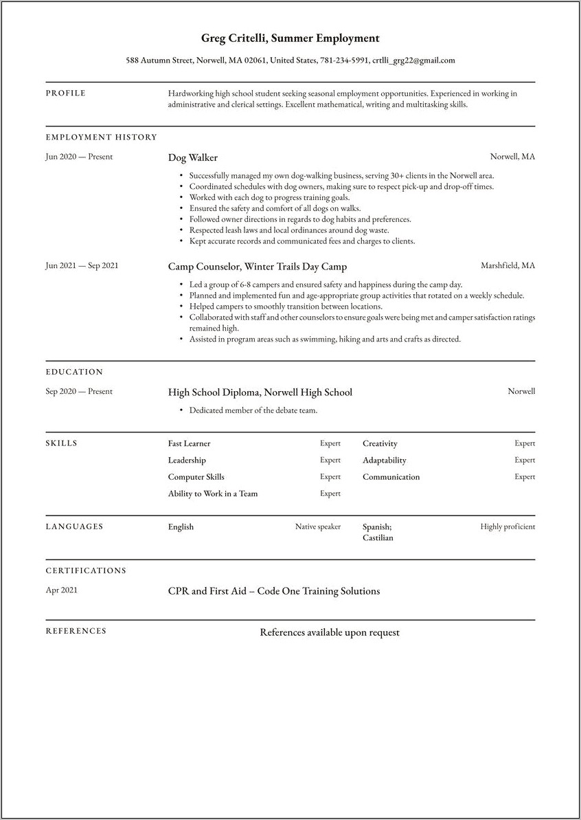 Resume Examples High School Diploma