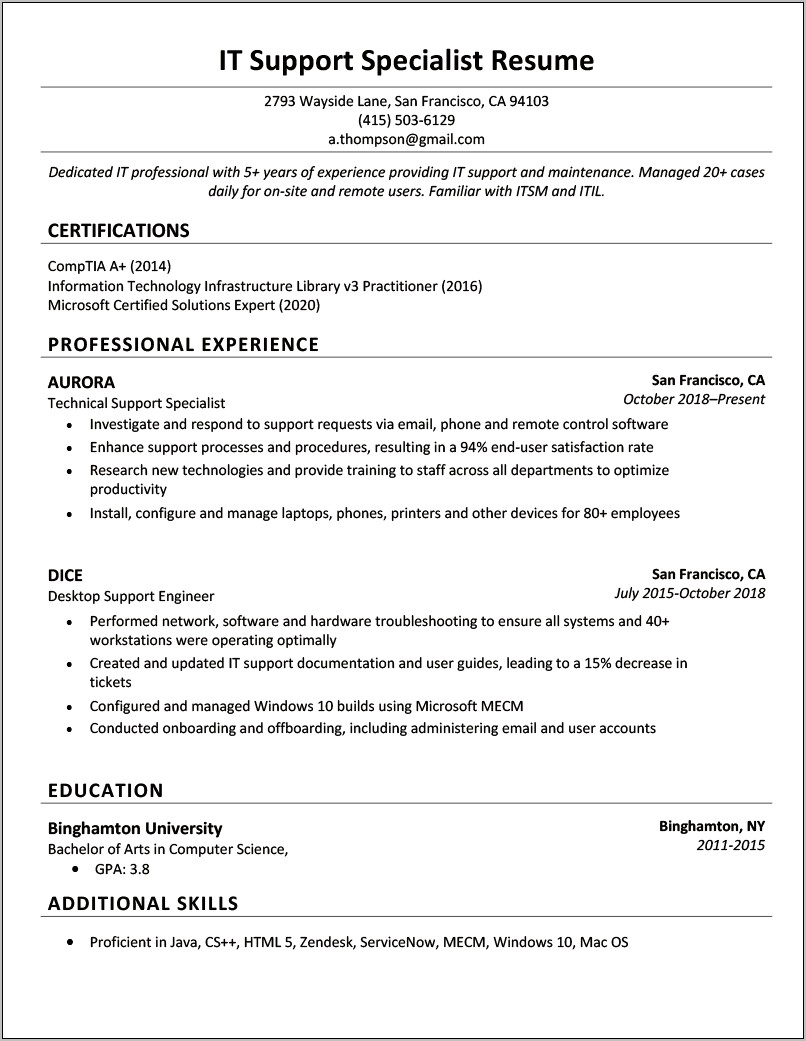Resume Examples Of Additional Skills