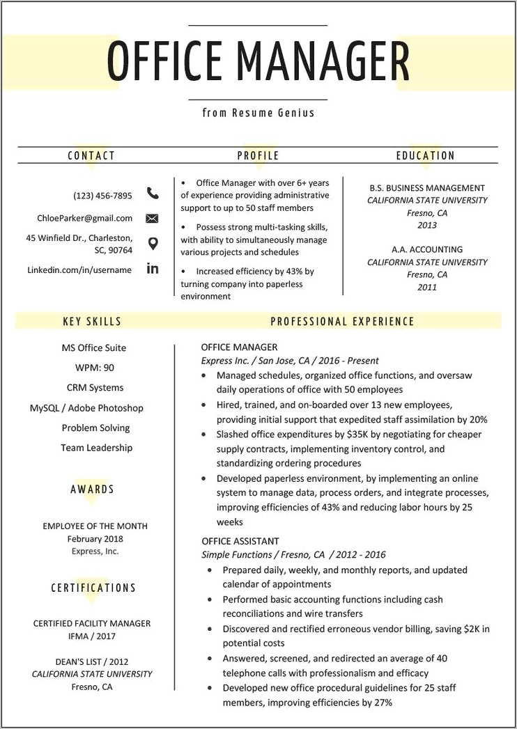 Resume Examples Office Manager Accounting