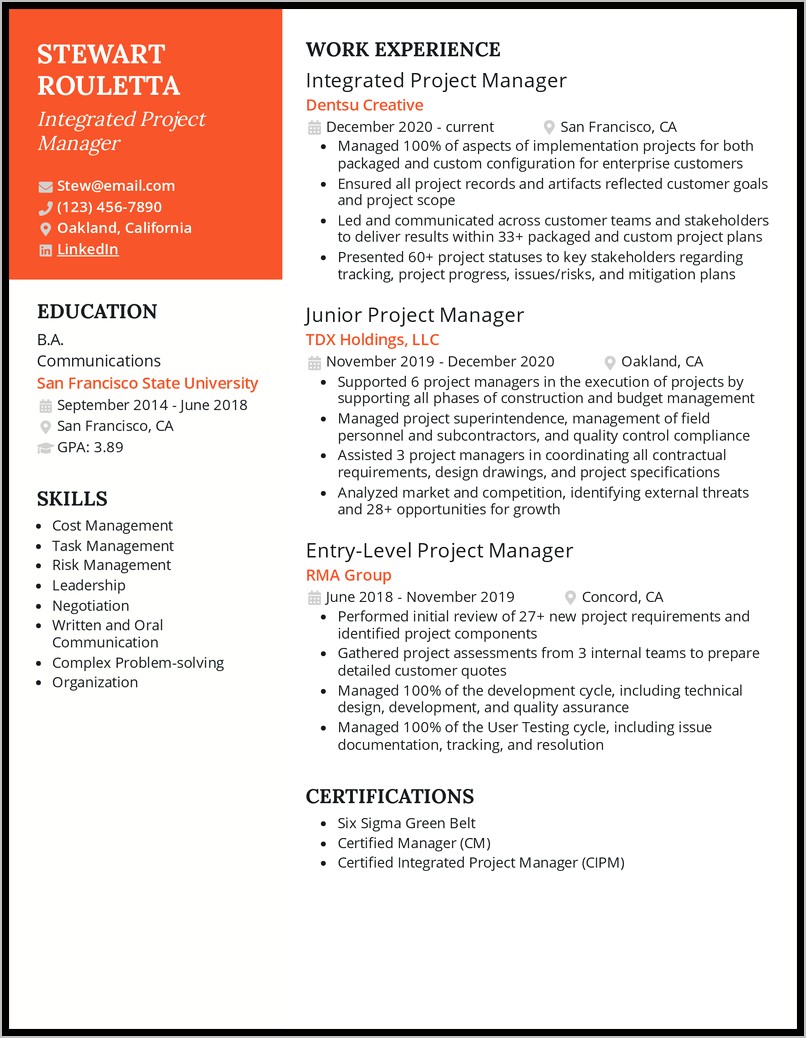 Resume Examples Project Manager Aerospace