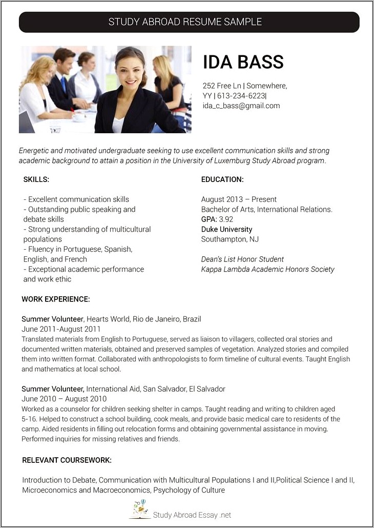 Resume Examples Study Abroad Experience