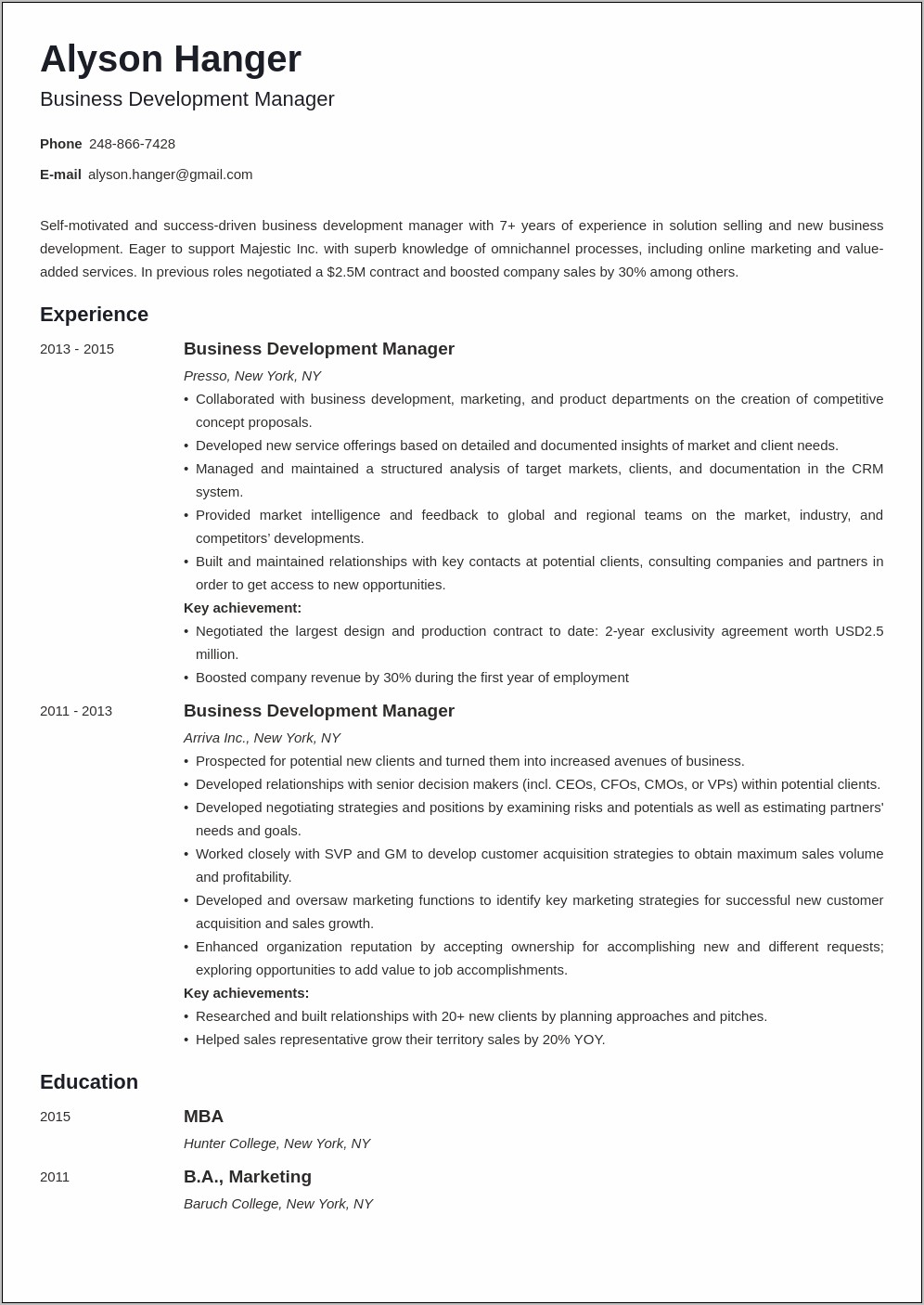 Resume Examples Training And Development