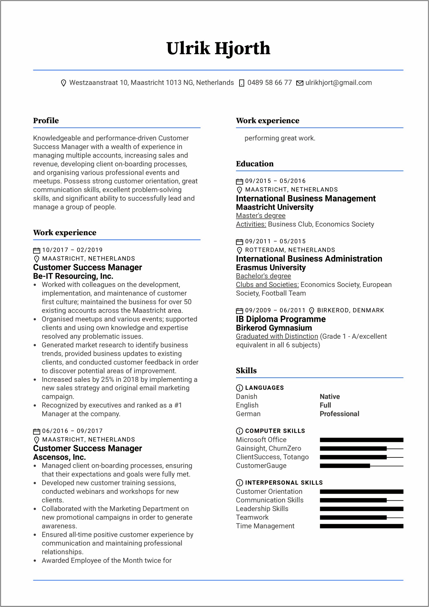 Resume Experience Manager Customer Service