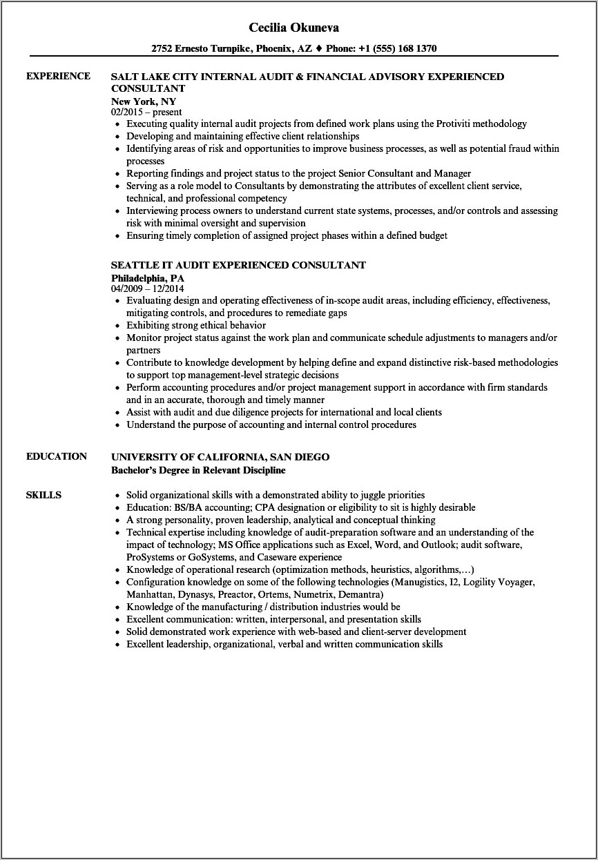 Resume For A Consulting Job