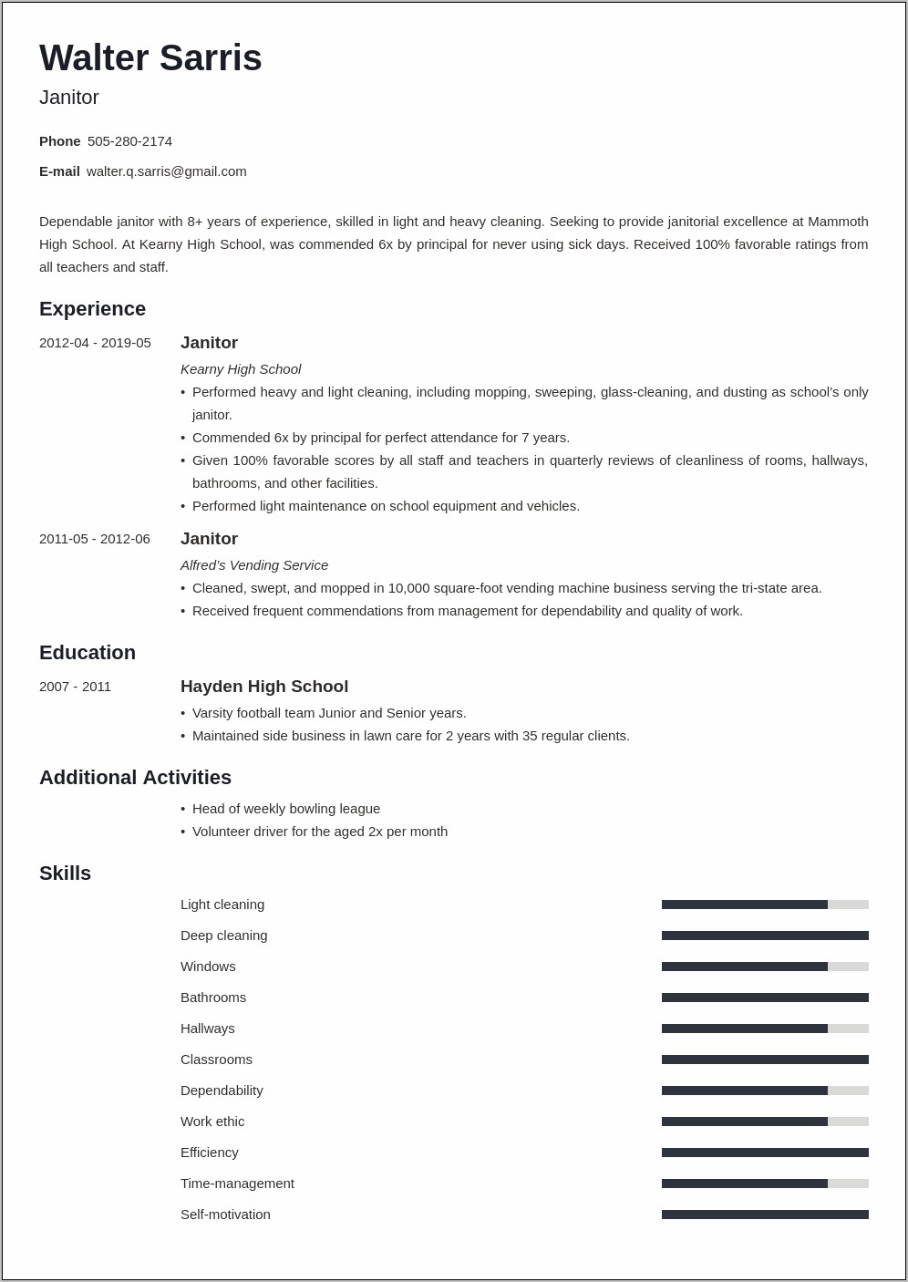 Resume For A Janitor Job