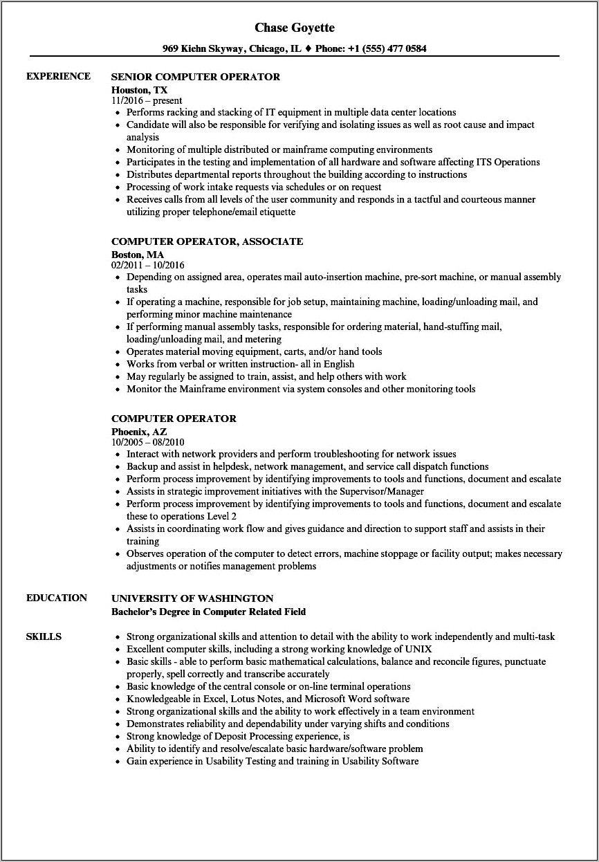 Resume For Basic Computer Job