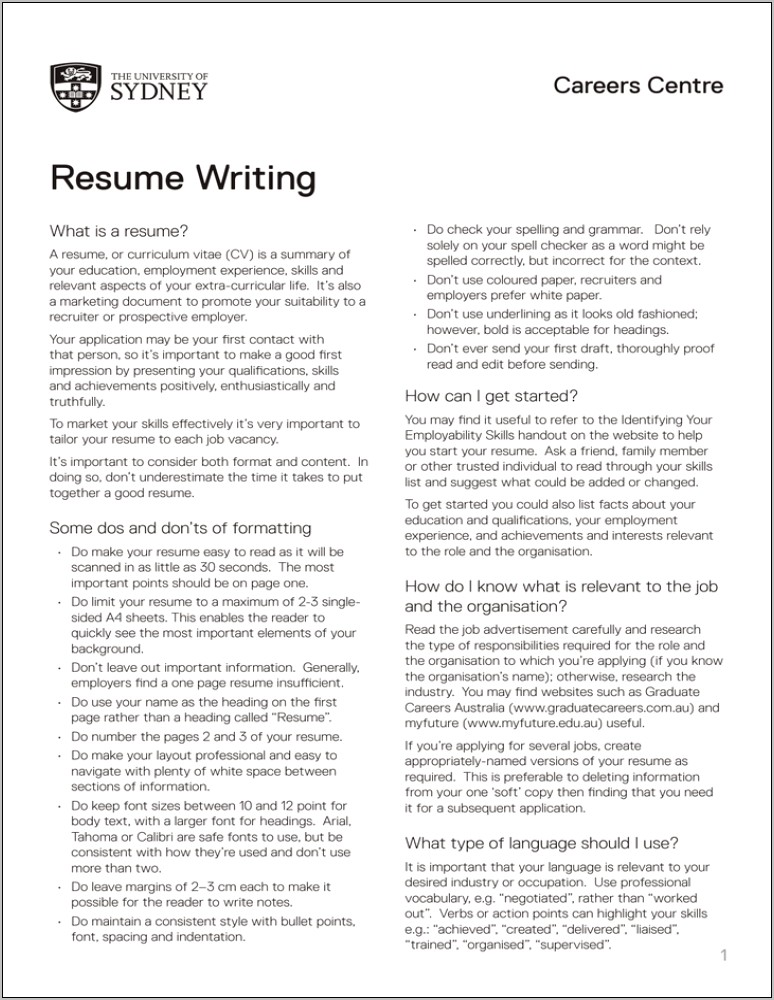 Resume For Casual Job Australia