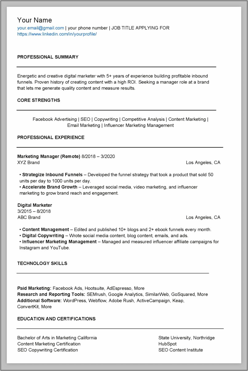 Resume For Digital Product Manager