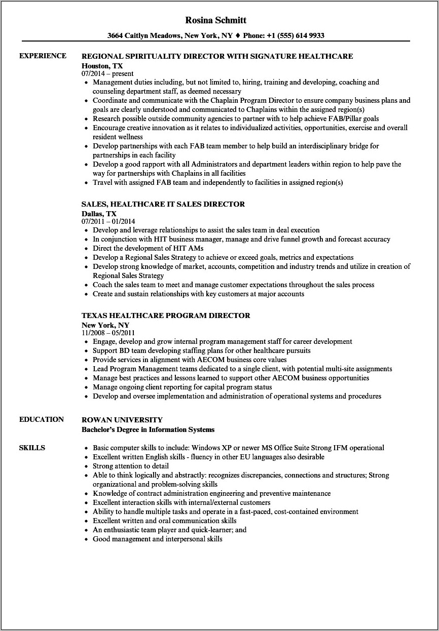 Resume For Director Position Sample