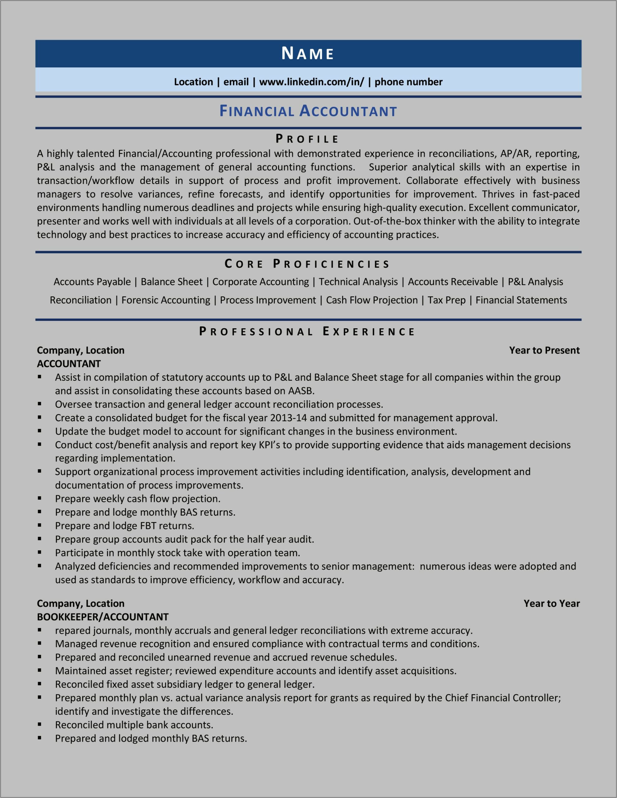 Resume For Financial Manager Position