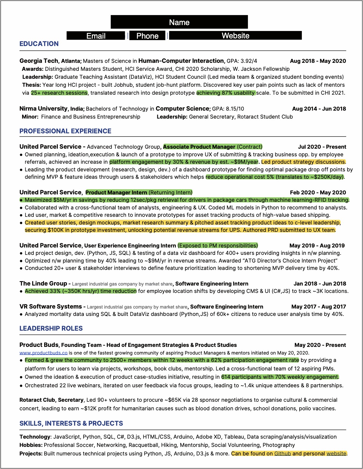 Resume For Google Product Manager