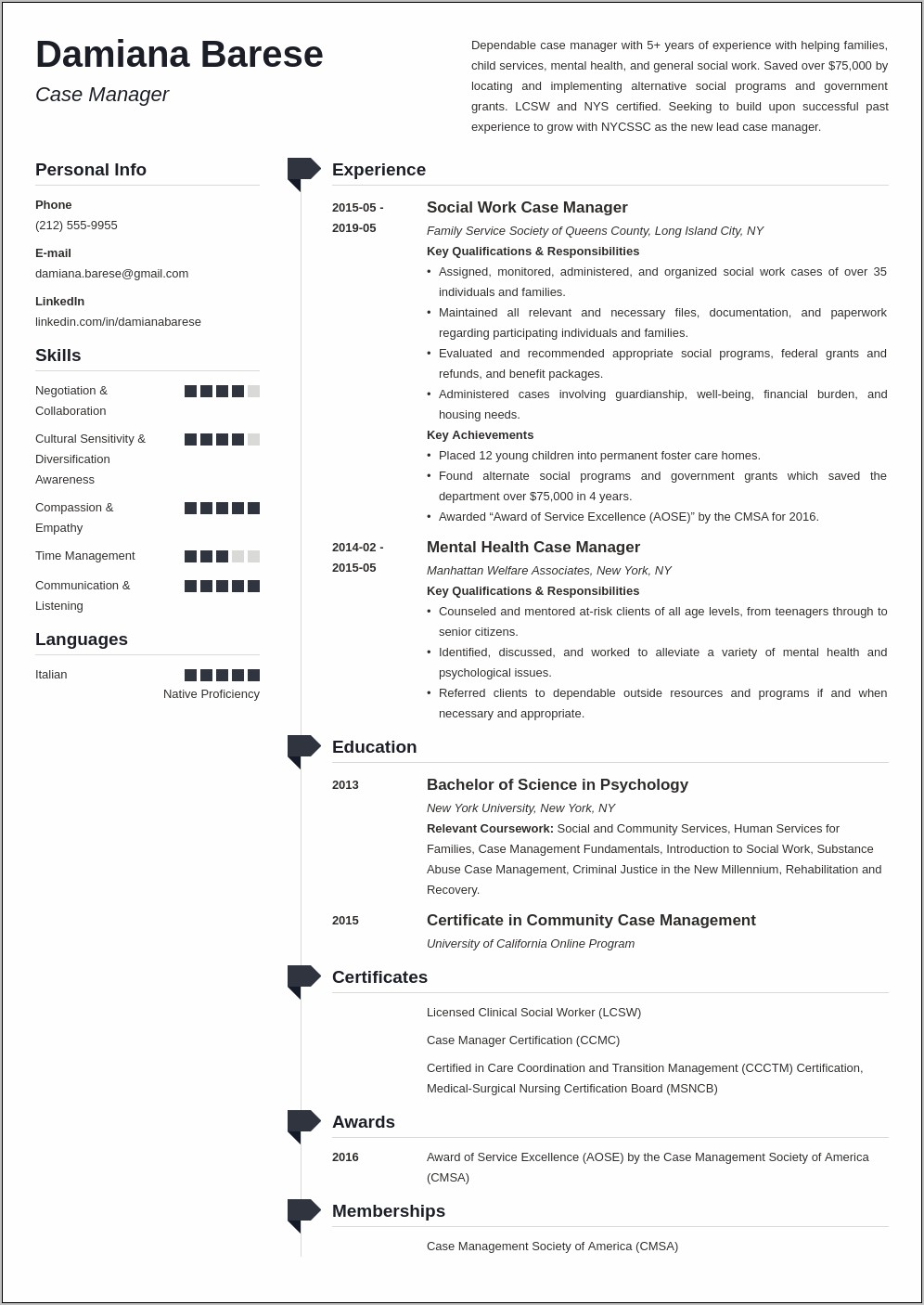 Resume For Housing Case Manager