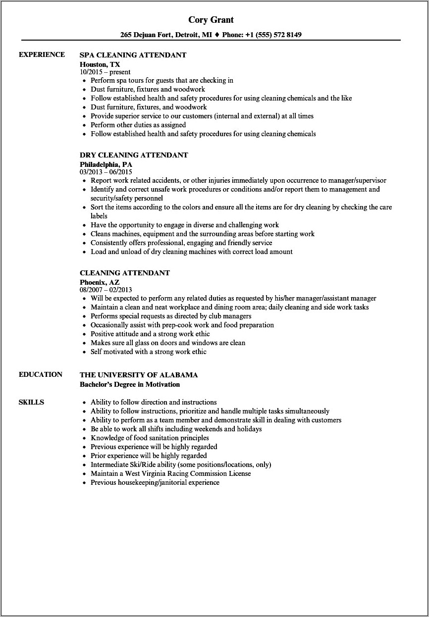 Resume For Janitorial Services Sample