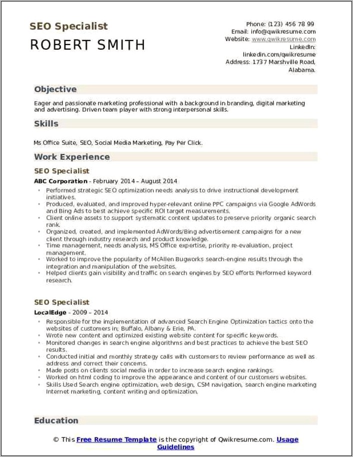 Resume For Marketing Job Objective