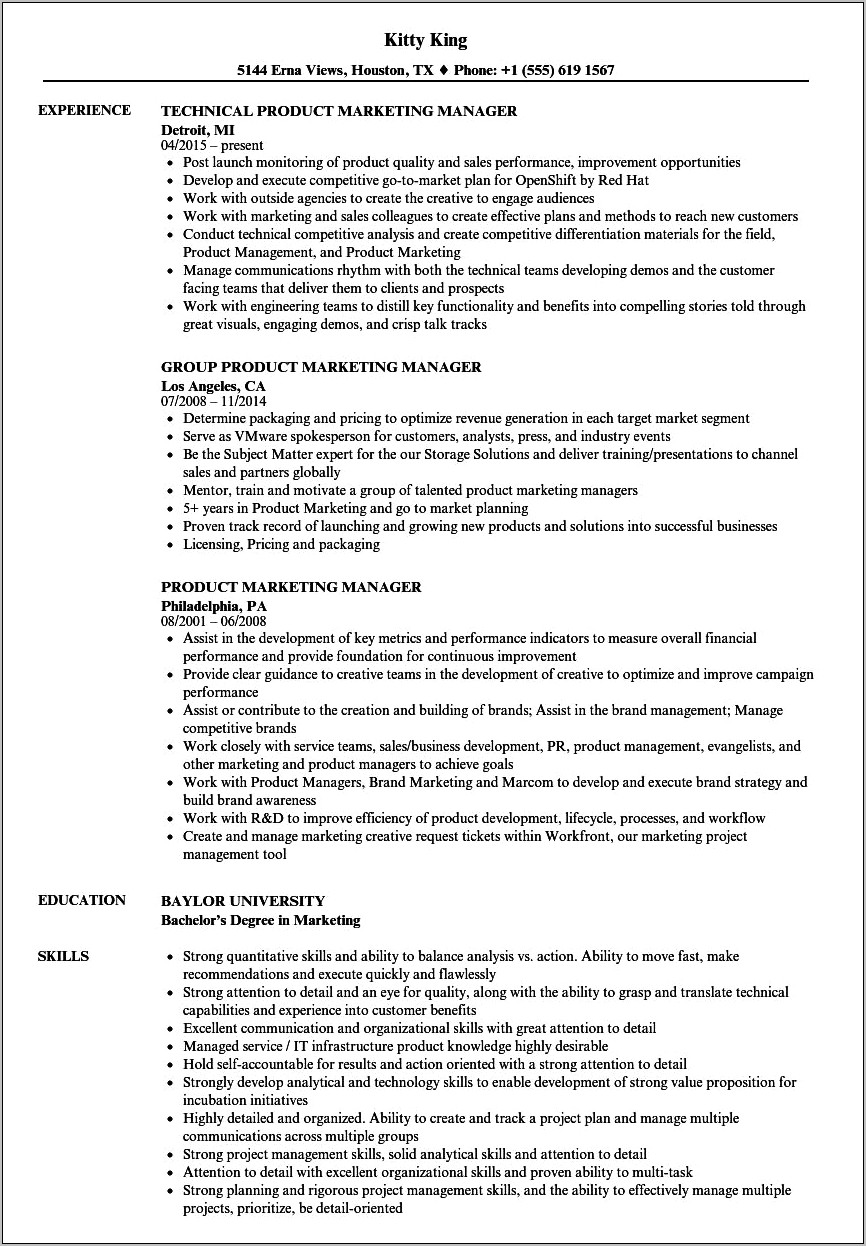 Resume For Pharma Marketing Manager