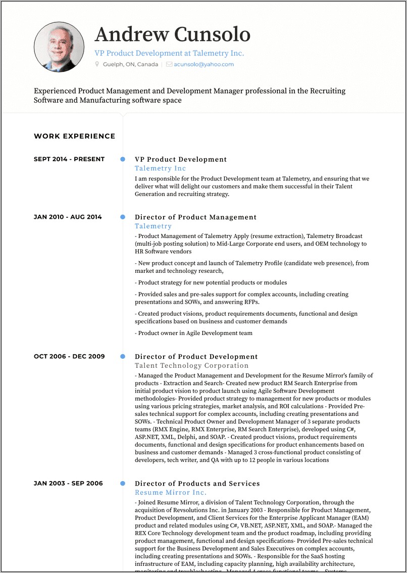Resume For Product Manager Sample