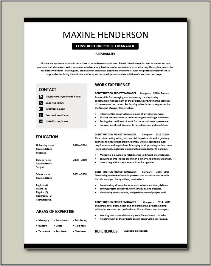 Resume For Project Management Firms