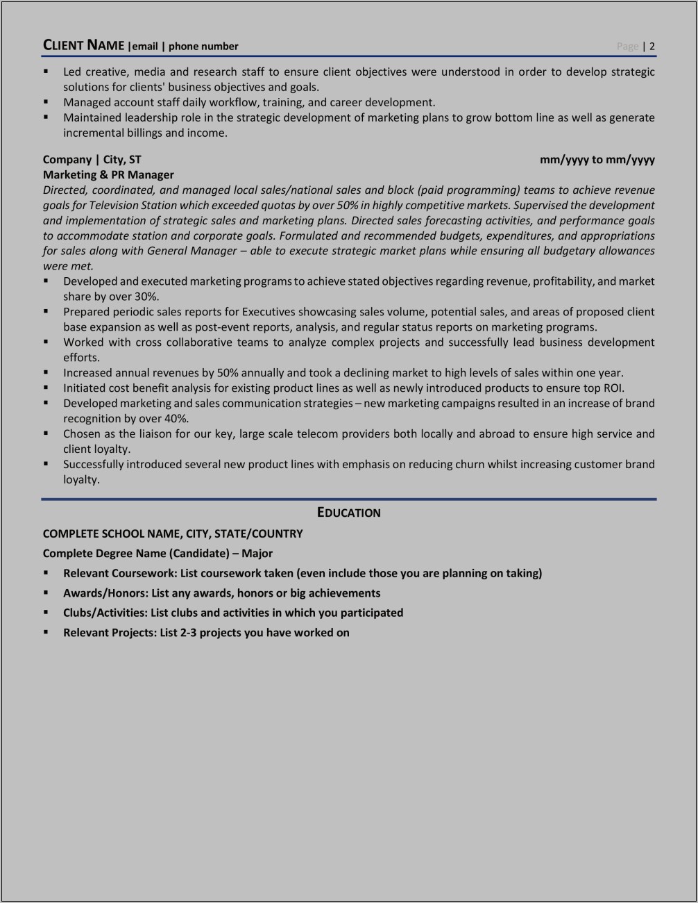 Resume For Public Relations Objective