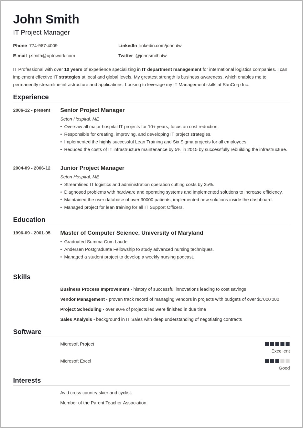 Resume Format For Corporate Job